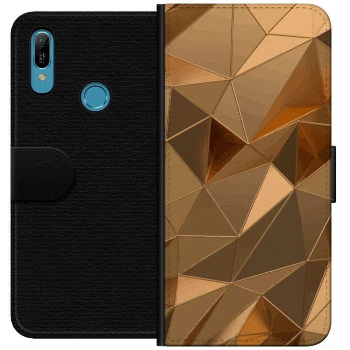 Lompakkokotelo Huawei Y6 (2019)-laitteelle, jossa on 3D Kulta kuvio ryhmässä ÄLYPUHELIMET JA TABLETIT / Puhelimen suojakotelo / Huawei/Honori @ TP E-commerce Nordic AB (A53801)