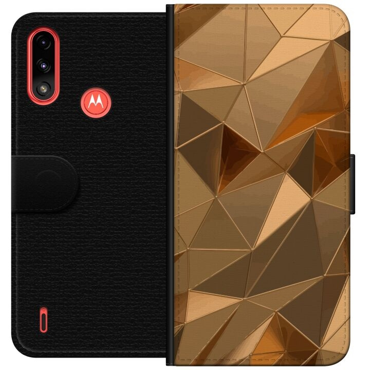 Lompakkokotelo Motorola Moto E7 Power-laitteelle, jossa on 3D Kulta kuvio ryhmässä ÄLYPUHELIMET JA TABLETIT / Puhelimen suojakotelo / Motorola @ TP E-commerce Nordic AB (A54446)
