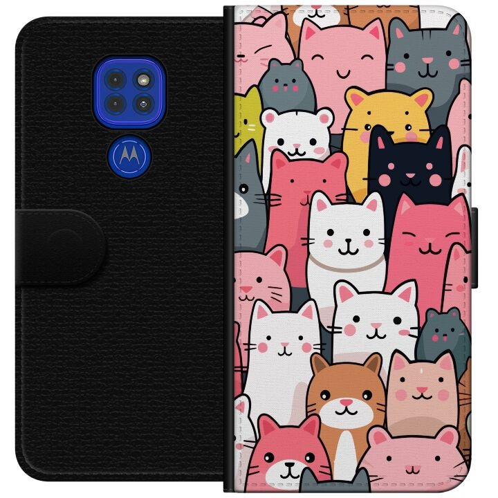Lompakkokotelo Motorola Moto G9 Play-laitteelle, jossa on Kissan kuviointi kuvio ryhmässä ÄLYPUHELIMET JA TABLETIT / Puhelimen suojakotelo / Motorola @ TP E-commerce Nordic AB (A55591)