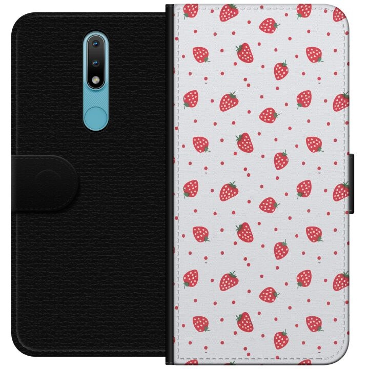 Lompakkokotelo Nokia 2.4-laitteelle, jossa on Mansikat kuvio ryhmässä ÄLYPUHELIMET JA TABLETIT / Puhelimen suojakotelo / Nokia/Microsoft @ TP E-commerce Nordic AB (A55681)
