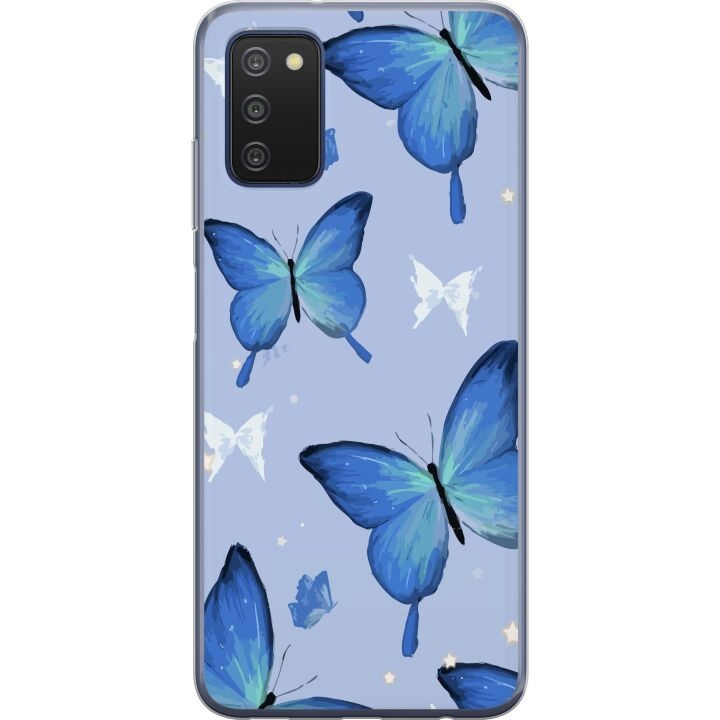 Kännykkäkuori Samsung Galaxy A03s-laitteelle, jossa on Sinisiä perhosia kuvio ryhmässä ÄLYPUHELIMET JA TABLETIT / Puhelimen suojakotelo / Samsung @ TP E-commerce Nordic AB (A58299)