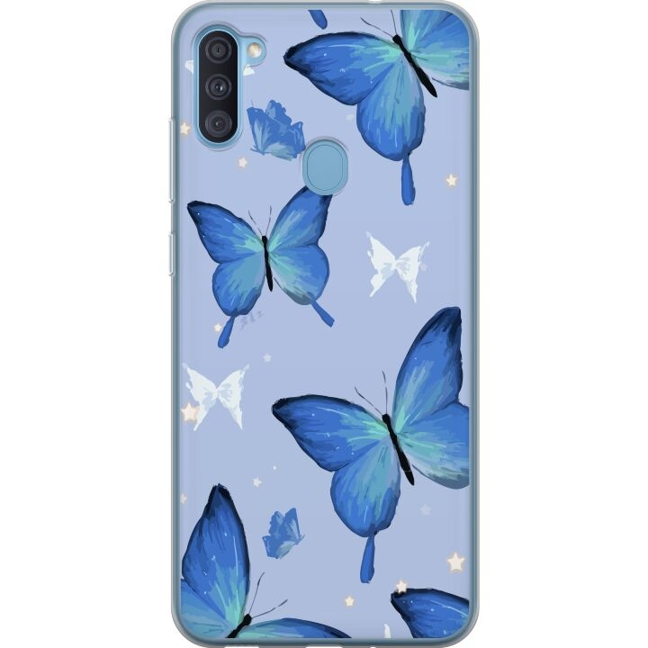 Kännykkäkuori Samsung Galaxy A11-laitteelle, jossa on Sinisiä perhosia kuvio ryhmässä ÄLYPUHELIMET JA TABLETIT / Puhelimen suojakotelo / Samsung @ TP E-commerce Nordic AB (A58569)