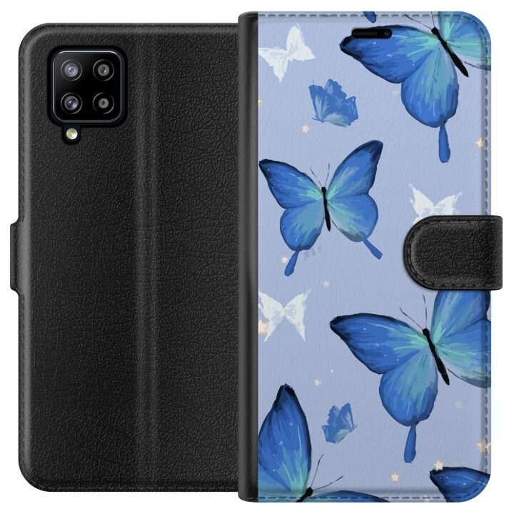 Lompakkokotelo Samsung Galaxy A42 5G-laitteelle, jossa on Sinisiä perhosia kuvio