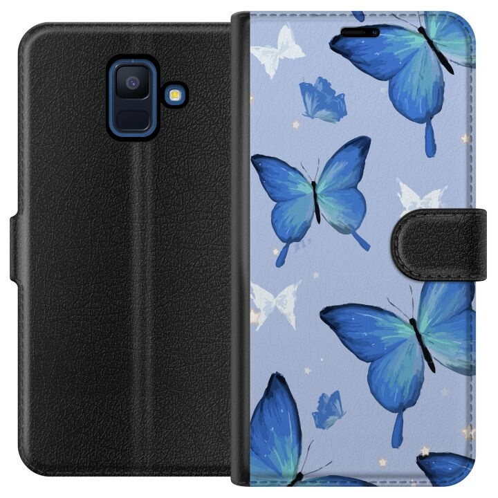 Lompakkokotelo Samsung Galaxy A6 (2018)-laitteelle, jossa on Sinisiä perhosia kuvio ryhmässä ÄLYPUHELIMET JA TABLETIT / Puhelimen suojakotelo / Samsung @ TP E-commerce Nordic AB (A59973)