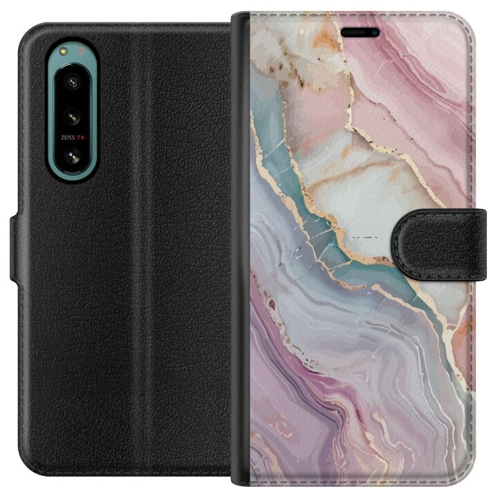 Lompakkokotelo Sony Xperia 5 IV-laitteelle, jossa on Marmori kuvio ryhmässä ÄLYPUHELIMET JA TABLETIT / Puhelimen suojakotelo / Sony @ TP E-commerce Nordic AB (A61491)