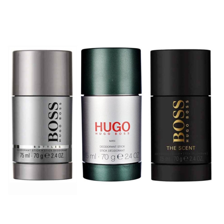 3-pack Hugo Boss Deostick Bottled + Hugo Man + The Scent 75ml ryhmässä KAUNEUS JA TERVEYS / Tuoksut & Parfyymit / Deodorantit / Miesten deodorantit @ TP E-commerce Nordic AB (C00270)