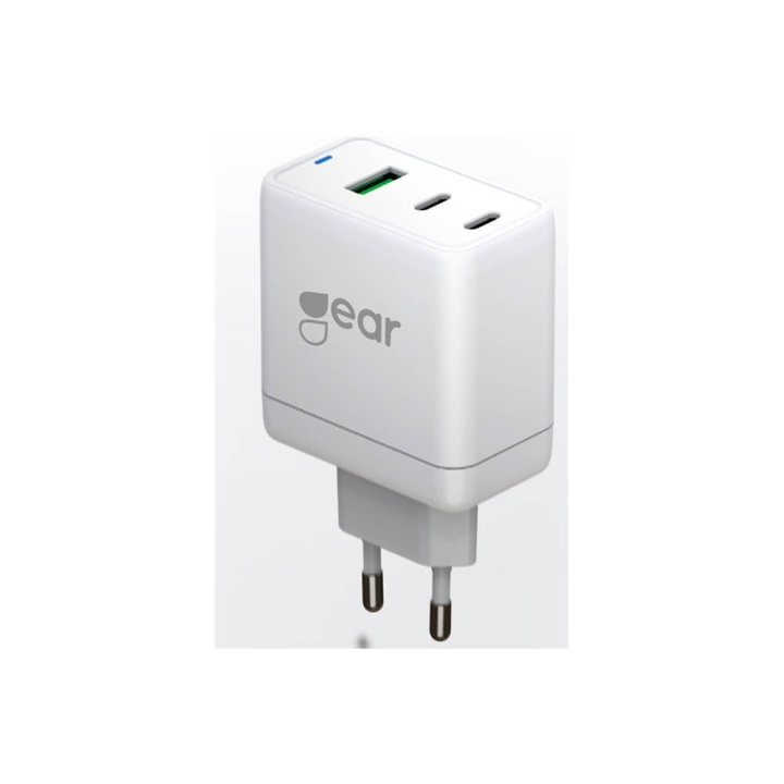 GEAR Charger GAN 220V 2xUSB-C + 1xUSB-A PD 45W + 18W + 5A (tot. 65W) Vit ryhmässä ÄLYPUHELIMET JA TABLETIT / Laturit & Kaapelit / Seinälaturi / Seinälaturi Type C @ TP E-commerce Nordic AB (C02242)