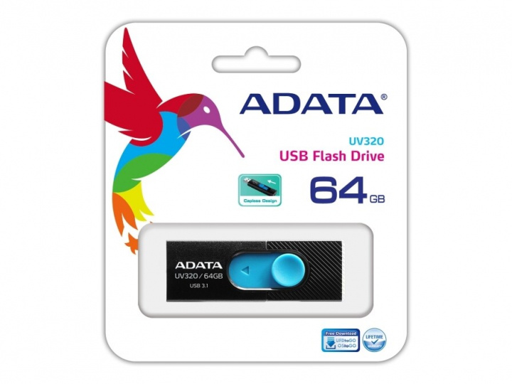 ADATA UV320 USB-muisti, 64GB, USB 3.1, musta/sininen ryhmässä KODINELEKTRONIIKKA / Tallennusvälineet / USB-muistitikku / USB 3.1 @ TP E-commerce Nordic AB (C02533)
