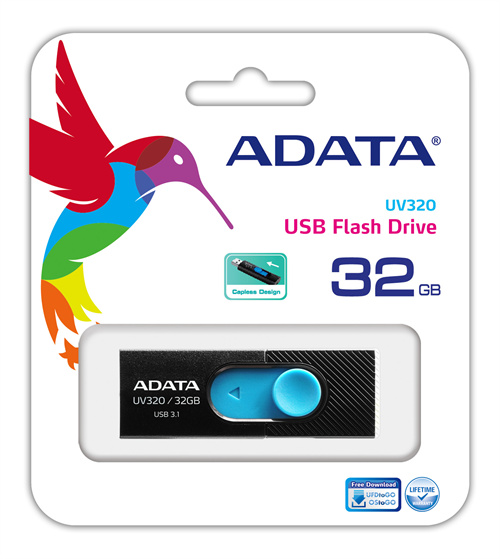 ADATA UV320 USB-muisti, 32GB, USB 3.1, musta/sininen ryhmässä KODINELEKTRONIIKKA / Tallennusvälineet / USB-muistitikku / USB 3.1 @ TP E-commerce Nordic AB (C02552)
