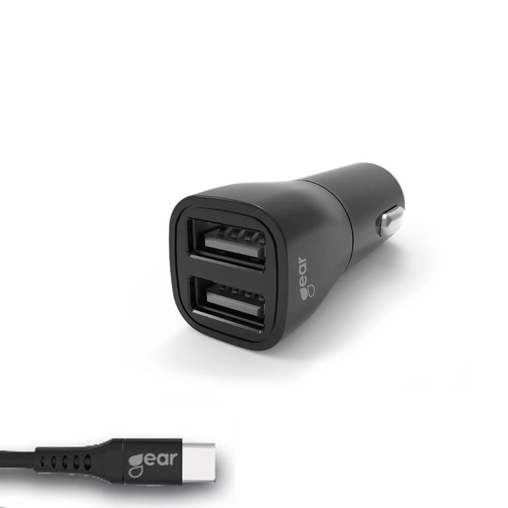 GEAR Laturi 12-24V 2xUSB 3.4A Musta USB-C 2.0 Johto 1m ryhmässä TIETOKOONET & TARVIKKEET / Kannettavat tietokoneet & tarvikkeet / Laturi / Autolaturi @ TP E-commerce Nordic AB (C03735)