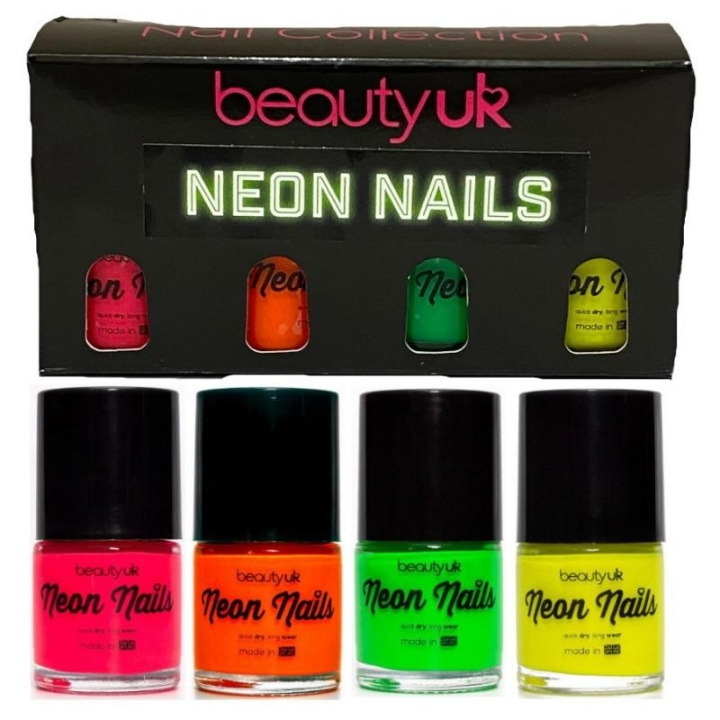 Beauty UK Neon Nail Polish Set 1 4x9ml ryhmässä KAUNEUS JA TERVEYS / Manikyyri/Pedikyyri / Kynsilakka @ TP E-commerce Nordic AB (C04139)