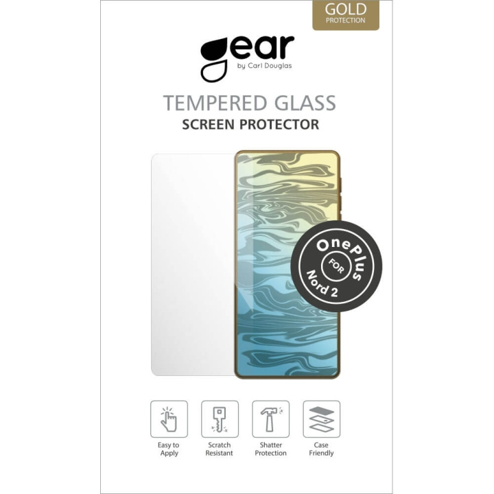 GEAR Glass Prot. Flat Case Friendly 2.5D GOLD OnePlus Nord 2 ryhmässä ÄLYPUHELIMET JA TABLETIT / Puhelimen suojakotelo / OnePlus @ TP E-commerce Nordic AB (C04439)