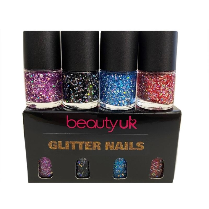 Beauty UK Glitter Nails Polish Set 4x9ml ryhmässä KAUNEUS JA TERVEYS / Manikyyri/Pedikyyri / Kynsilakka @ TP E-commerce Nordic AB (C04546)