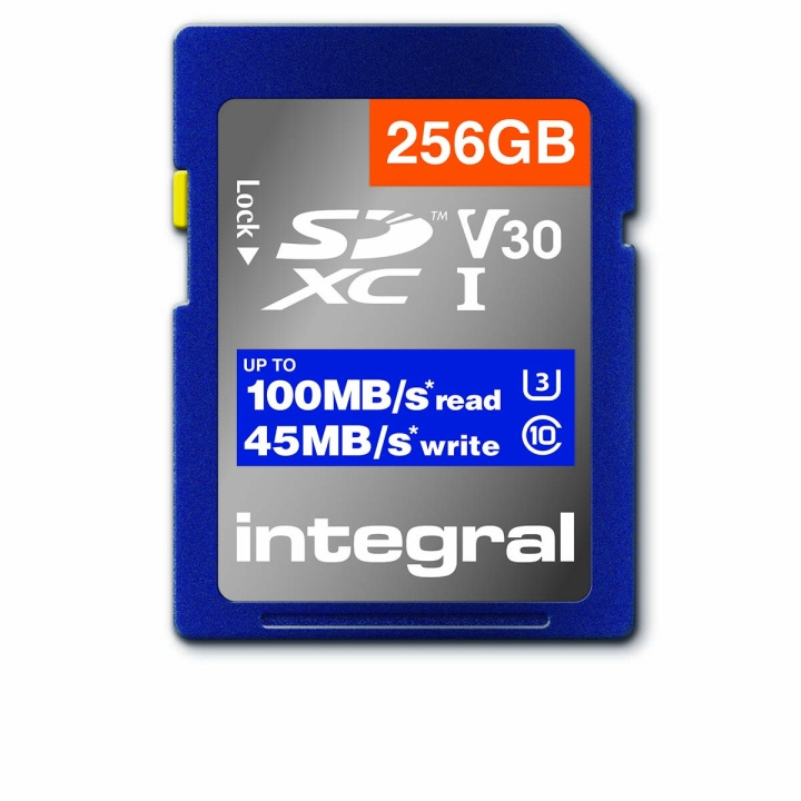 INTEGRAL High Speed SDHC/XC V30 UHS-I U3 256GB SD-muistikortti ryhmässä KODINELEKTRONIIKKA / Tallennusvälineet / Muistikortit / SD/SDHC/SDXC @ TP E-commerce Nordic AB (C04788)