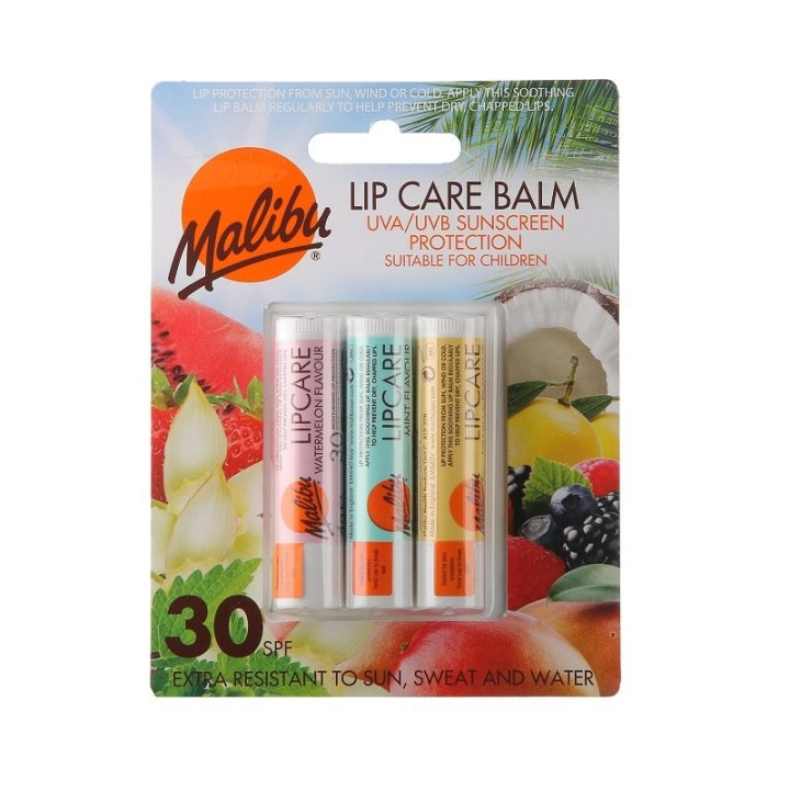 Malibu Lip Care Balm SPF30 3x5g ryhmässä KAUNEUS JA TERVEYS / Ihonhoito / Rusketus / Aurinkosuoja @ TP E-commerce Nordic AB (C05131)