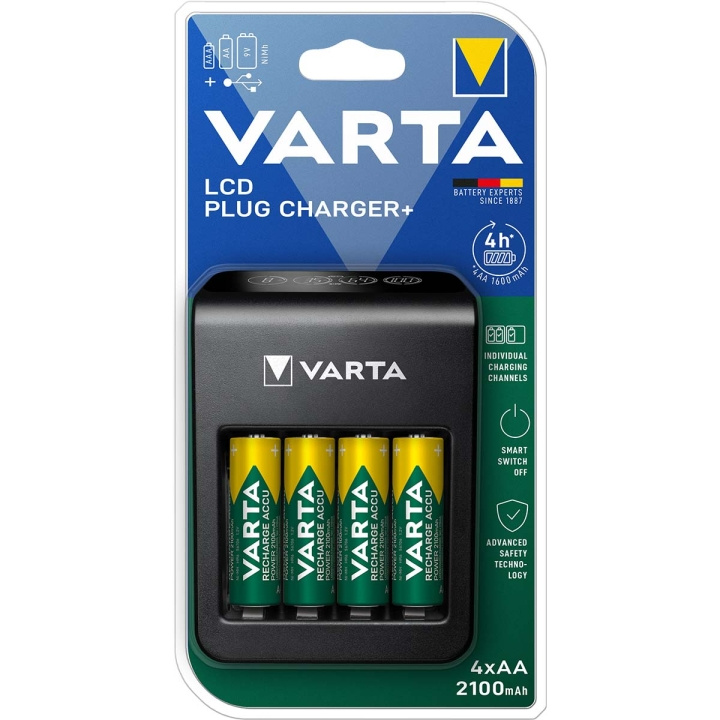 Varta NiMH LCD Plug Charger+ (AA, AAA & 9 volttia) sisältää 4x AA 2100 mAh ryhmässä KODINELEKTRONIIKKA / Paristot & Laturit / Paristolaturi @ TP E-commerce Nordic AB (C06481)