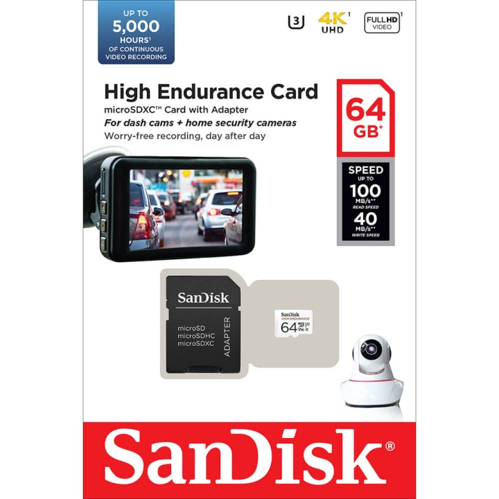 SANDISK Muistikortti MicroSDXC 64GB High Endurance adapterilla ryhmässä KODINELEKTRONIIKKA / Tallennusvälineet / Muistikortit / MicroSD/HC/XC @ TP E-commerce Nordic AB (C06640)