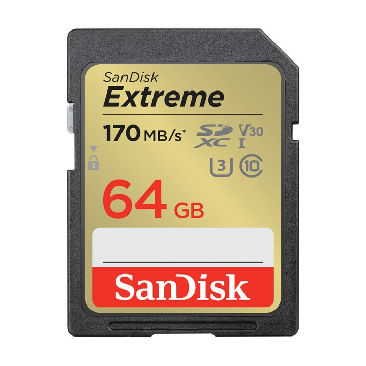 SANDISK SDXC Extreme 64GB 170MB/s UHS-I C10 V30 U3 ryhmässä KODINELEKTRONIIKKA / Tallennusvälineet / Muistikortit / SD/SDHC/SDXC @ TP E-commerce Nordic AB (C06650)