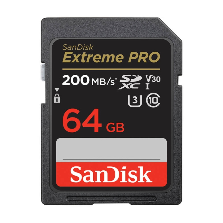 SANDISK SDXC Extreme Pro 64GB 200MB/s UHS-I C10 V30 U3 ryhmässä KODINELEKTRONIIKKA / Tallennusvälineet / Muistikortit / SD/SDHC/SDXC @ TP E-commerce Nordic AB (C06654)