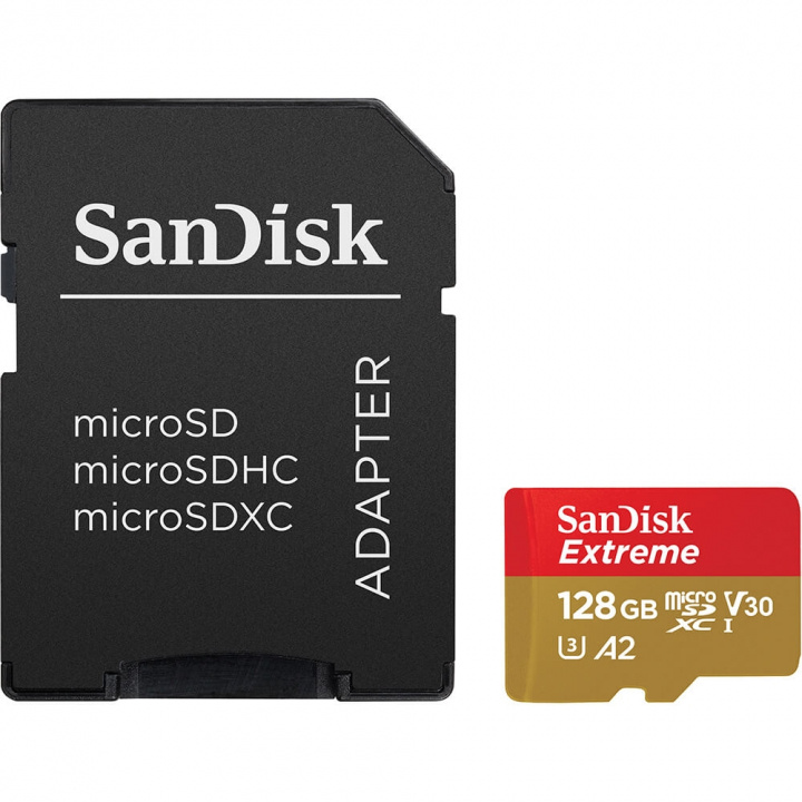 MicroSDXC Extreme 128GB 190MB/s A2 C10 V30 med Adapter ryhmässä KODINELEKTRONIIKKA / Tallennusvälineet / Muistikortit / MicroSD/HC/XC @ TP E-commerce Nordic AB (C06660)