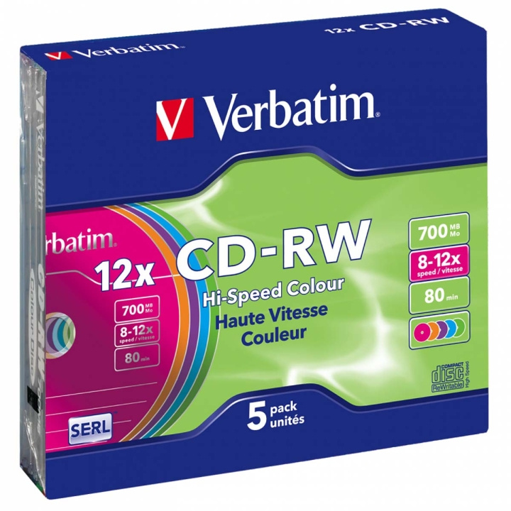 CD-RW 8-12x 700 Mt värit 5 Pakata ohut kotelo ryhmässä KODINELEKTRONIIKKA / Tallennusvälineet / CD/DVD/BD-levyt / CD-RW @ TP E-commerce Nordic AB (C06764)