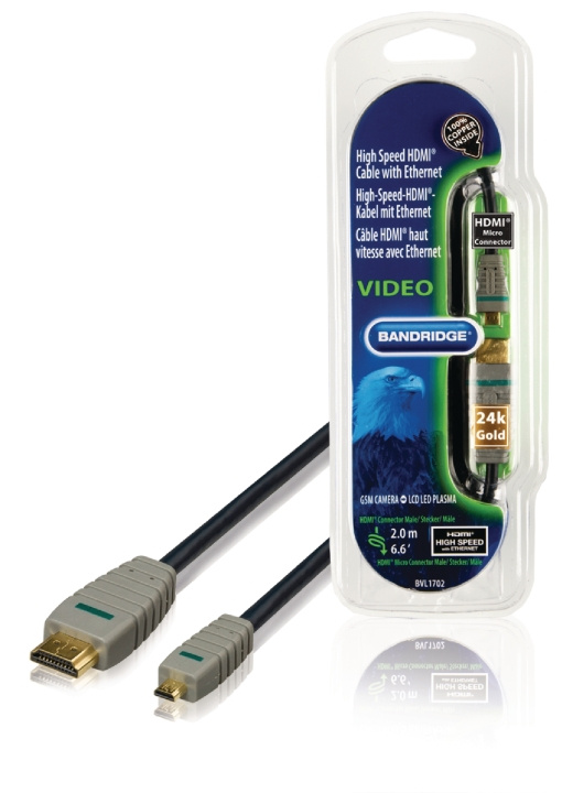 Bandridge High Speed HDMI-kaapeli Ethernet HDMI-Liitin - HDMI Micro Uros 2.00 m Sininen ryhmässä KODINELEKTRONIIKKA / Kaapelit & Sovittimet / HDMI / Kaapelit @ TP E-commerce Nordic AB (C06849)