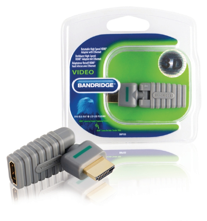 Bandridge High Speed HDMI Ethernet Sovitin Käännettävä HDMI-Liitin - HDMI Naaras Harmaa ryhmässä KODINELEKTRONIIKKA / Kaapelit & Sovittimet / HDMI / Sovittimet @ TP E-commerce Nordic AB (C06851)