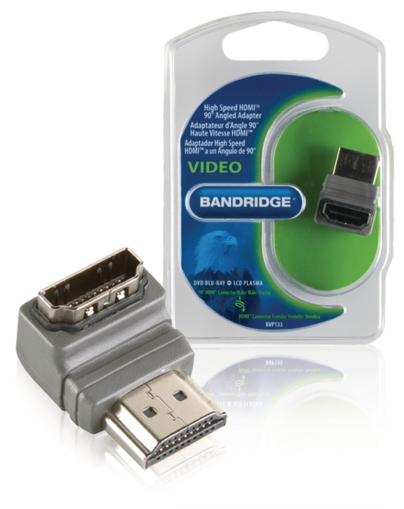 Bandridge High Speed HDMI Ethernet Sovitin Kulma, 90 ° HDMI-Liitin - HDMI Naaras Harmaa ryhmässä KODINELEKTRONIIKKA / Kaapelit & Sovittimet / HDMI / Sovittimet @ TP E-commerce Nordic AB (C06852)