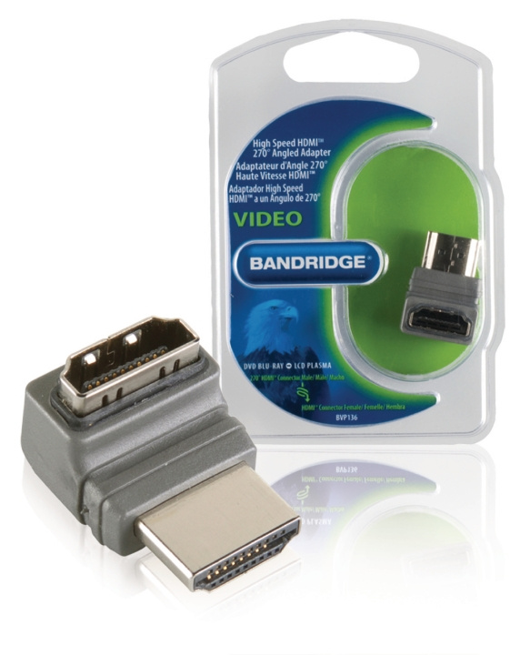 Bandridge High Speed HDMI Ethernet Sovitin Kulma, 270 ° HDMI-Liitin - HDMI Naaras Harmaa ryhmässä KODINELEKTRONIIKKA / Kaapelit & Sovittimet / HDMI / Sovittimet @ TP E-commerce Nordic AB (C06853)