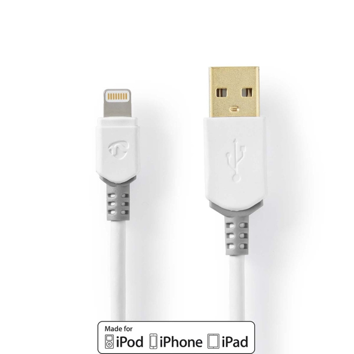 Nedis Lightning Kaapeli | USB 2.0 | Apple Lightning 8-Pin | USB-A Uros | 480 Mbps | Kullattu | 1.00 m | Pyöreä | PVC | Harmaa / Valkoinen | Laatikko ryhmässä ÄLYPUHELIMET JA TABLETIT / Laturit & Kaapelit / Kaapelit / Lightning kaapelit @ TP E-commerce Nordic AB (C06963)
