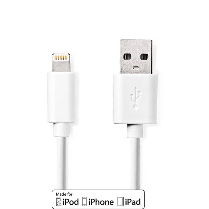 Nedis Lightning Kaapeli | USB 2.0 | Apple Lightning 8-Pin | USB-A Uros | 480 Mbps | Niklattu | 2.00 m | Pyöreä | PVC | Valkoinen | Laatikko ryhmässä ÄLYPUHELIMET JA TABLETIT / Laturit & Kaapelit / Kaapelit / Lightning kaapelit @ TP E-commerce Nordic AB (C07443)