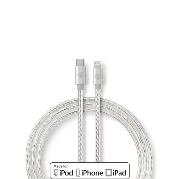 Nedis Lightning Kaapeli | USB 2.0 | Apple Lightning 8-Pin | USB-C™ Uros | 480 Mbps | Kullattu | 1.00 m | Pyöreä | Nailon / Punottu | Alumiini / Hopea | Laatikko kannella ja ikkunalla ryhmässä ÄLYPUHELIMET JA TABLETIT / Laturit & Kaapelit / Kaapelit / Lightning kaapelit @ TP E-commerce Nordic AB (C07706)