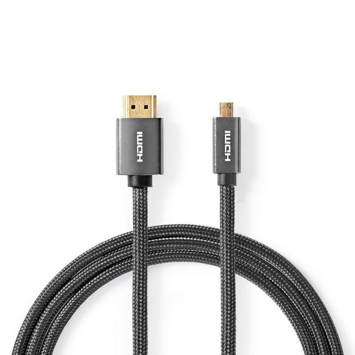 Nedis High Speed ​​HDMI ™ Kaapeli Ethernet | HDMI™ liitin | HDMI™ Micro | 4K@60Hz | 18 Gbps | 2.00 m | Pyöreä | Puuvilla | Antrasiitti / Gun Metal Harmaa | Laatikko kannella ja ikkunalla ryhmässä KODINELEKTRONIIKKA / Kaapelit & Sovittimet / HDMI / Kaapelit @ TP E-commerce Nordic AB (C07811)