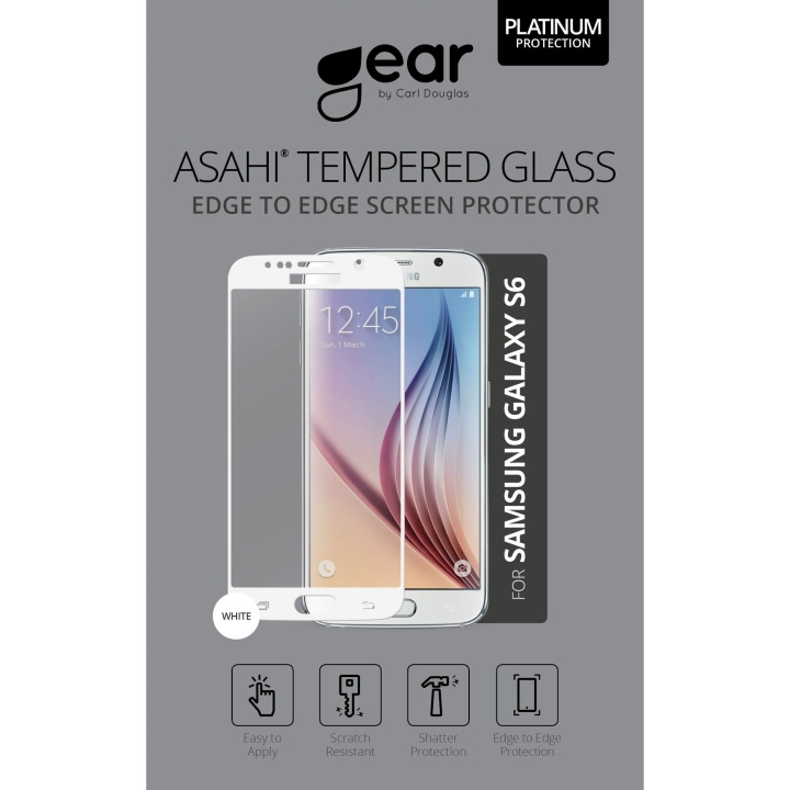 Gear Härdat Glas 3D Full Cover Vit Samsung S6 ryhmässä ÄLYPUHELIMET JA TABLETIT / Puhelimen suojakotelo / Samsung @ TP E-commerce Nordic AB (C12363)
