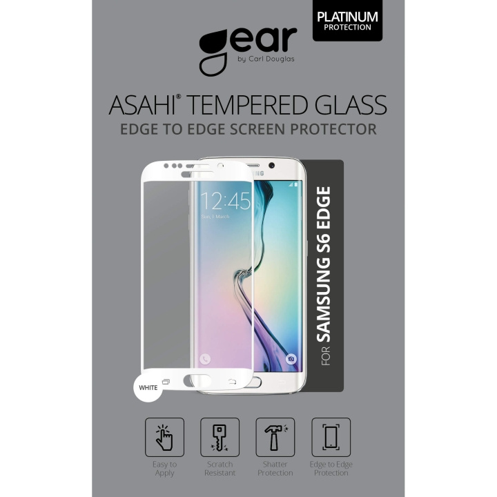 Gear Härdat Glas 3D Full Cover Vit Samsung S6 Edge ryhmässä ÄLYPUHELIMET JA TABLETIT / Puhelimen suojakotelo / Samsung @ TP E-commerce Nordic AB (C12365)
