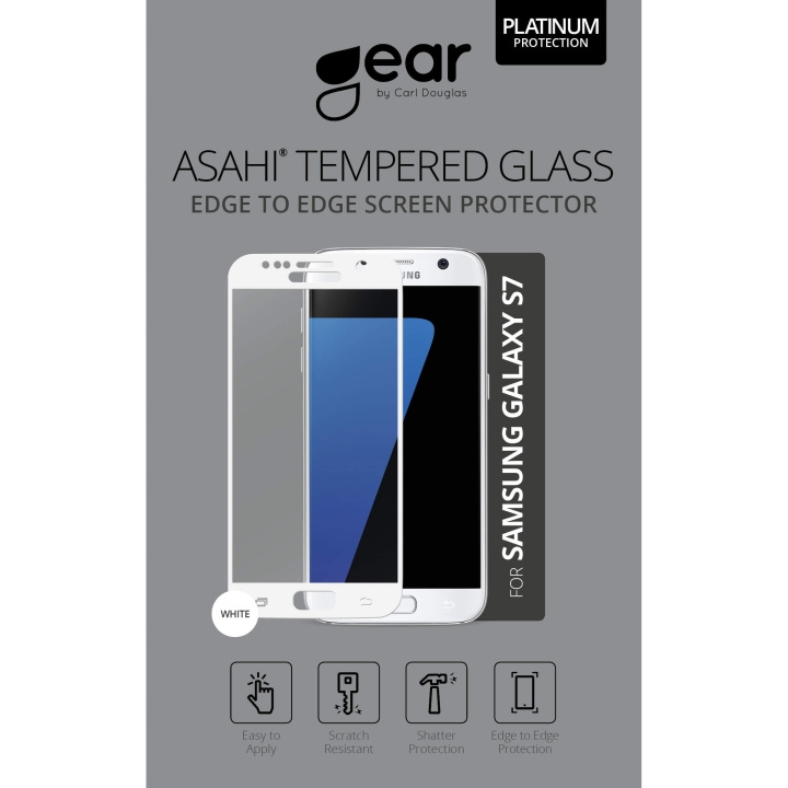 Gear Härdat Glas 3D Full Cover Vit Samsung S7 ryhmässä ÄLYPUHELIMET JA TABLETIT / Puhelimen suojakotelo / Samsung @ TP E-commerce Nordic AB (C12366)