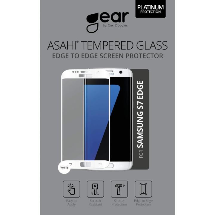 Gear Härdat Glas 3D Full Cover Vit Samsung S7 Edge ryhmässä ÄLYPUHELIMET JA TABLETIT / Puhelimen suojakotelo / Samsung @ TP E-commerce Nordic AB (C12367)