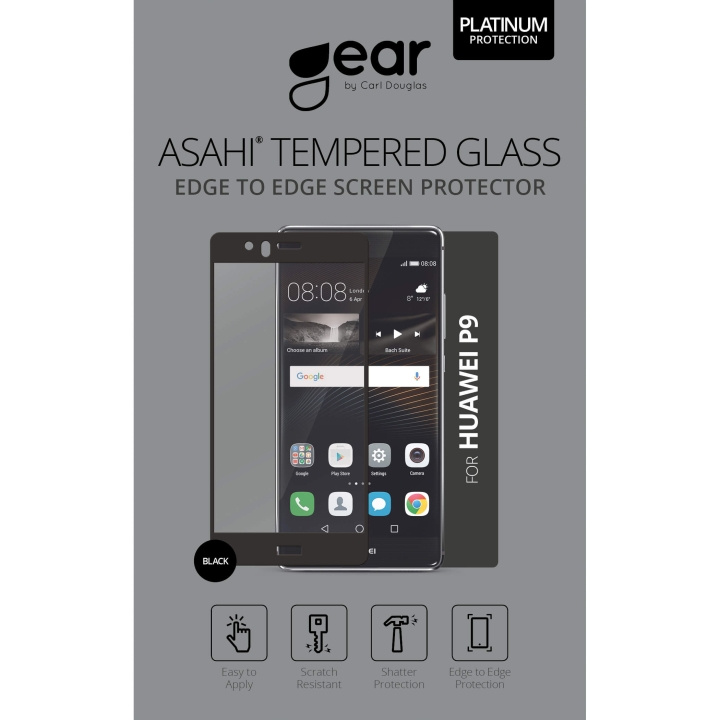 Gear Härdat Glas 3D Full Cover Svart Huawei P9 ryhmässä ÄLYPUHELIMET JA TABLETIT / Puhelimen suojakotelo / Huawei/Honori @ TP E-commerce Nordic AB (C12368)