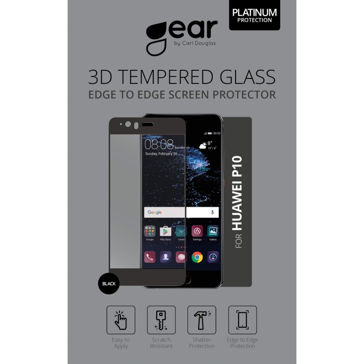 GEAR Panssarilasi 3D Full Cover Musta Huawei P10 ryhmässä ÄLYPUHELIMET JA TABLETIT / Puhelimen suojakotelo / Huawei @ TP E-commerce Nordic AB (C12385)