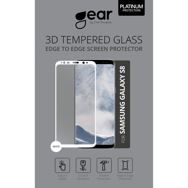 Gear Härdat Glas 3D Full Cover Vit Samsung S8 ryhmässä ÄLYPUHELIMET JA TABLETIT / Puhelimen suojakotelo / Samsung @ TP E-commerce Nordic AB (C12386)