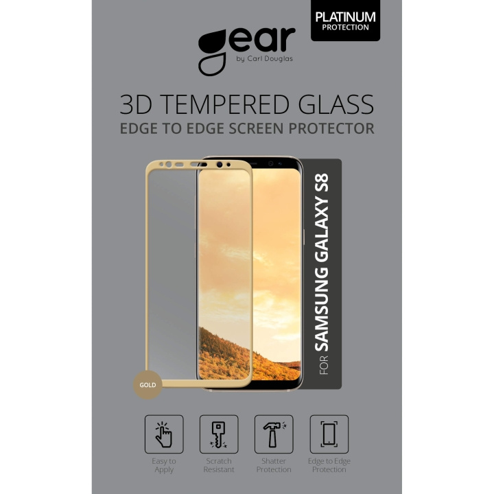 GEAR Panssarilasi 3D Full Cover Kulta Samsung S8 ryhmässä ÄLYPUHELIMET JA TABLETIT / Puhelimen suojakotelo / Samsung @ TP E-commerce Nordic AB (C12388)