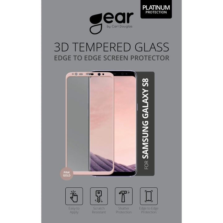 GEAR Panssarilasi 3D Full Cover Ruusukulta Samsung S8 ryhmässä ÄLYPUHELIMET JA TABLETIT / Puhelimen suojakotelo / Samsung @ TP E-commerce Nordic AB (C12389)