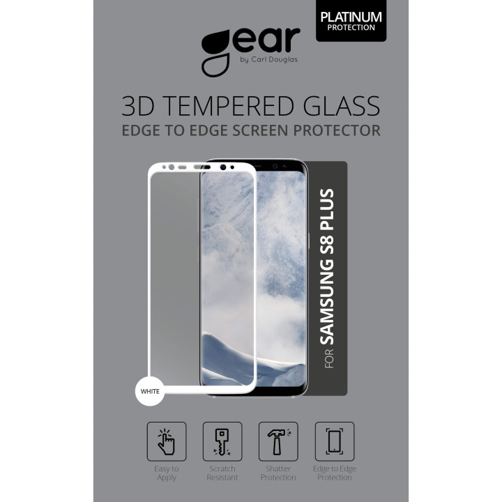 Gear Härdat Glas 3D Full Cover Vit Samsung S8 Plus ryhmässä ÄLYPUHELIMET JA TABLETIT / Puhelimen suojakotelo / Samsung @ TP E-commerce Nordic AB (C12390)