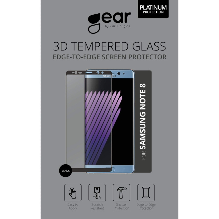 GEAR Panssarilasi 3D Full Cover Musta Samsung Note 8 ryhmässä ÄLYPUHELIMET JA TABLETIT / Puhelimen suojakotelo / Samsung @ TP E-commerce Nordic AB (C12398)