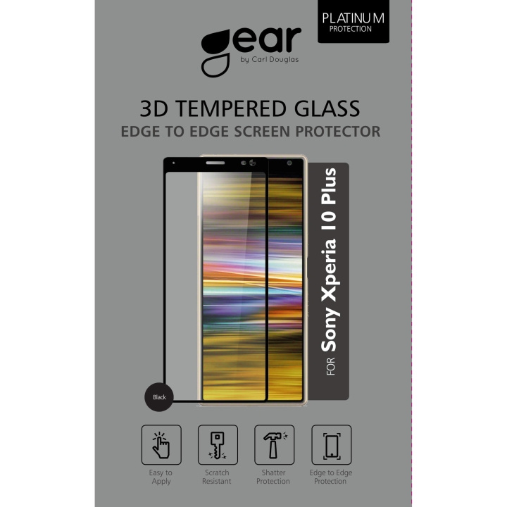 Gear Härdat Glas 3D Full Cover Black Sony Xperia 10 Plus ryhmässä ÄLYPUHELIMET JA TABLETIT / Puhelimen suojakotelo / Sony @ TP E-commerce Nordic AB (C12414)