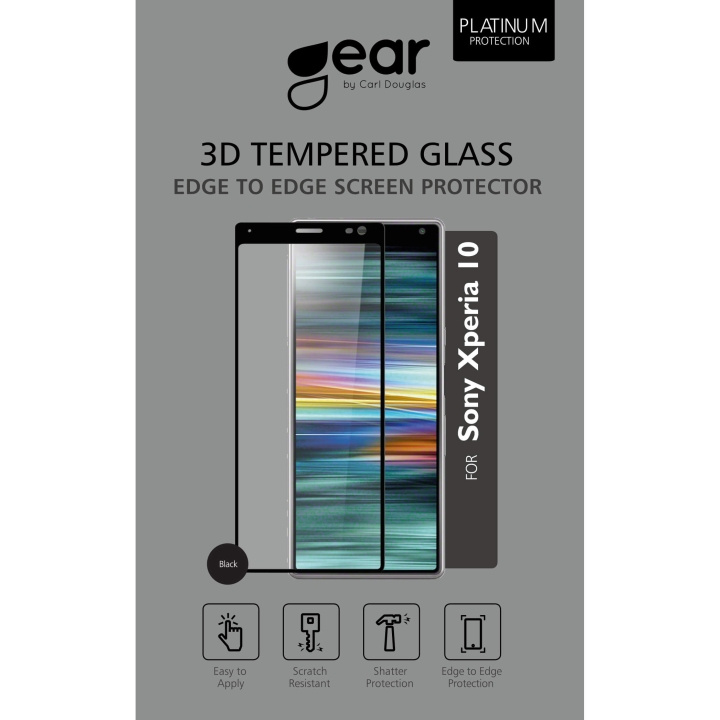 Gear Härdat Glas 3D Full Cover Black Sony Xperia 10 ryhmässä ÄLYPUHELIMET JA TABLETIT / Puhelimen suojakotelo / Sony @ TP E-commerce Nordic AB (C12415)