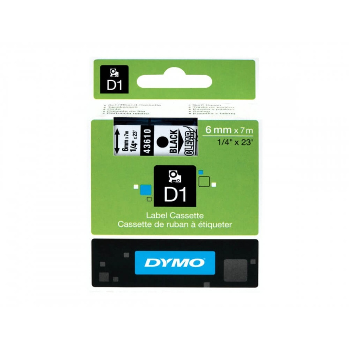 DYMO Ribbon S0720770 43610 6mm Black on Clear ryhmässä TIETOKOONET & TARVIKKEET / Tulostimet & Tarvikkeet / Tulostimet / Tarratulostimet & Tarvikkeet / Teippi @ TP E-commerce Nordic AB (C12692)