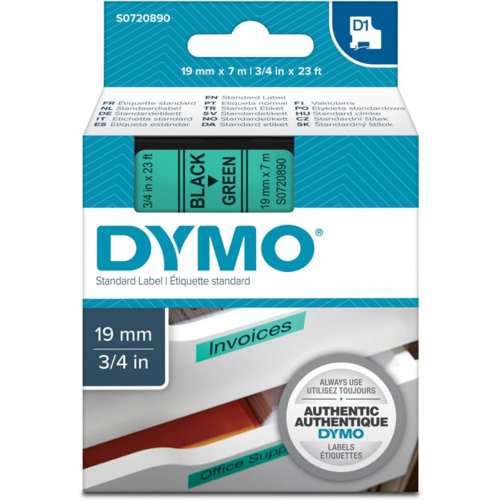 DYMO Ribbon S0720890 45809 19mm Black on Green ryhmässä TIETOKOONET & TARVIKKEET / Tulostimet & Tarvikkeet / Tulostimet / Tarratulostimet & Tarvikkeet / Teippi @ TP E-commerce Nordic AB (C12707)