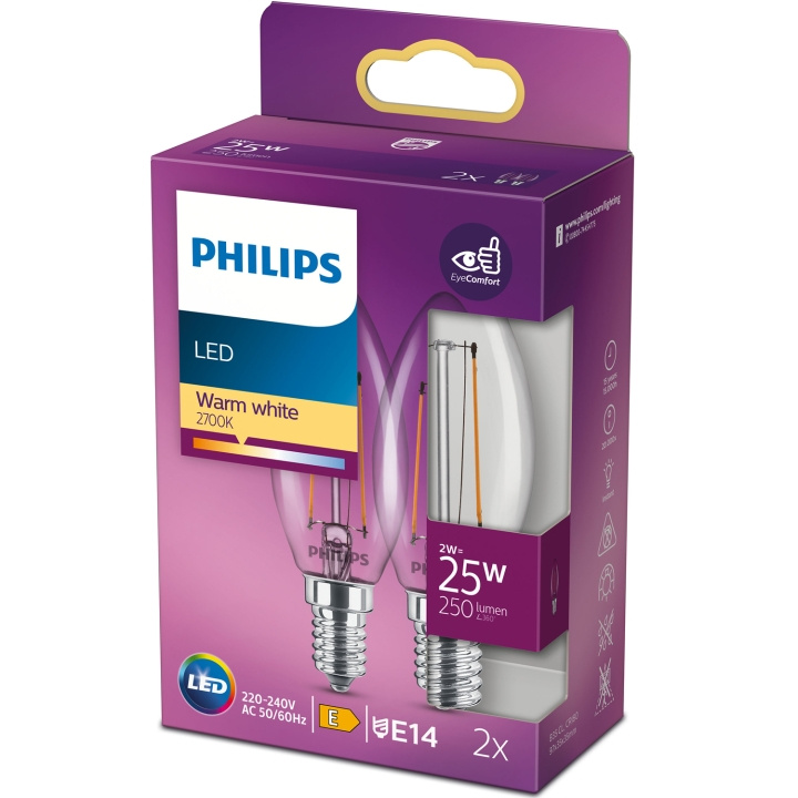 Philips 2-pack LED E14 Kron 2W (25W) K ryhmässä KODINELEKTRONIIKKA / Valaistus / LED-lamput @ TP E-commerce Nordic AB (C13202)