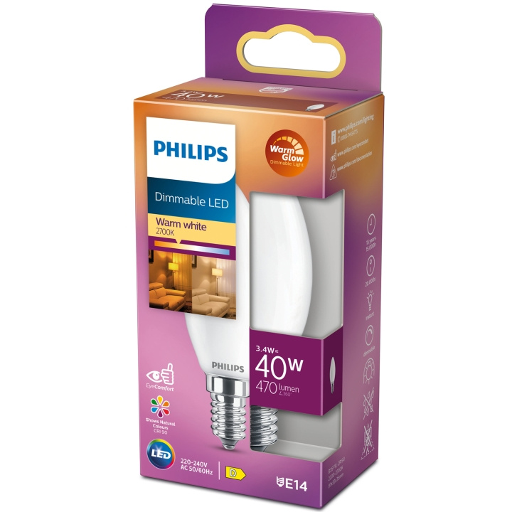 Philips LED E14 Kron 3,4W (40W) Frost Dim WarmGl 470 ryhmässä KODINELEKTRONIIKKA / Valaistus / LED-lamput @ TP E-commerce Nordic AB (C13212)